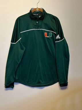 adidas Dark Green Miami Hurricanes Pullover Quarter-Snap